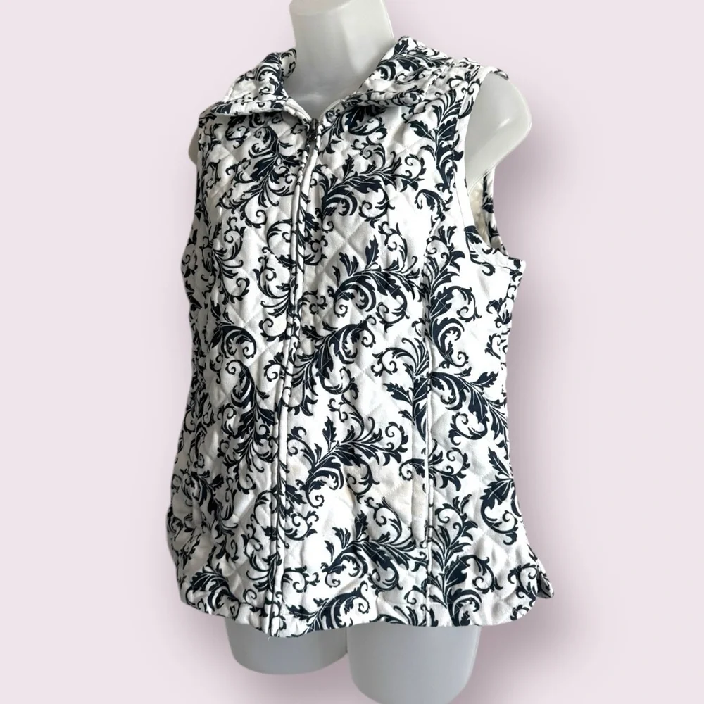 Croft & Barrow Black White Pattern Zip Vest Sleeveless Size S